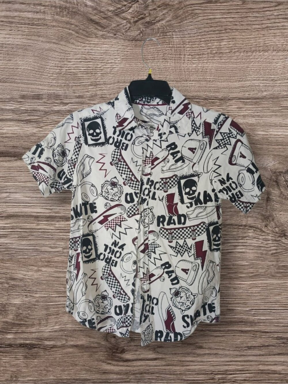 Wonder Nation Boys Medium (10-12) Skate Print Button Up Shirt Short Sleeve